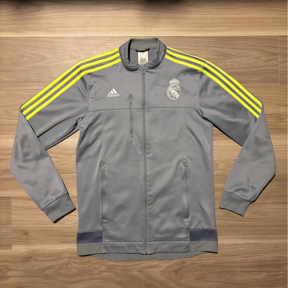 Real Madrid Adidas Men's Gray warm up jacket with Neon Stripes